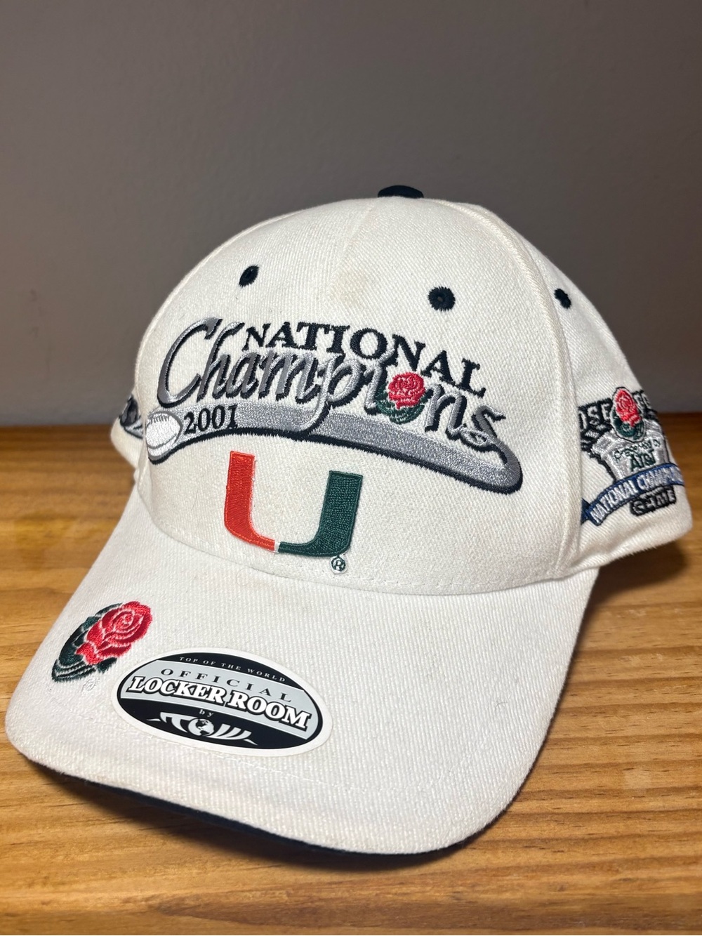 Official 2001 White Miami Hurricanes Rose Bowl National Champions Baseball Cap
